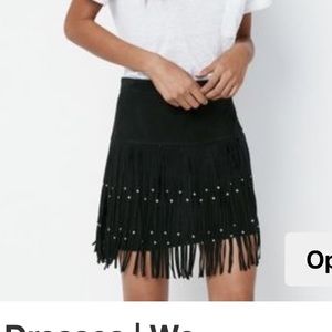 Rebecca Minkoff suede skirt with fringe size 6